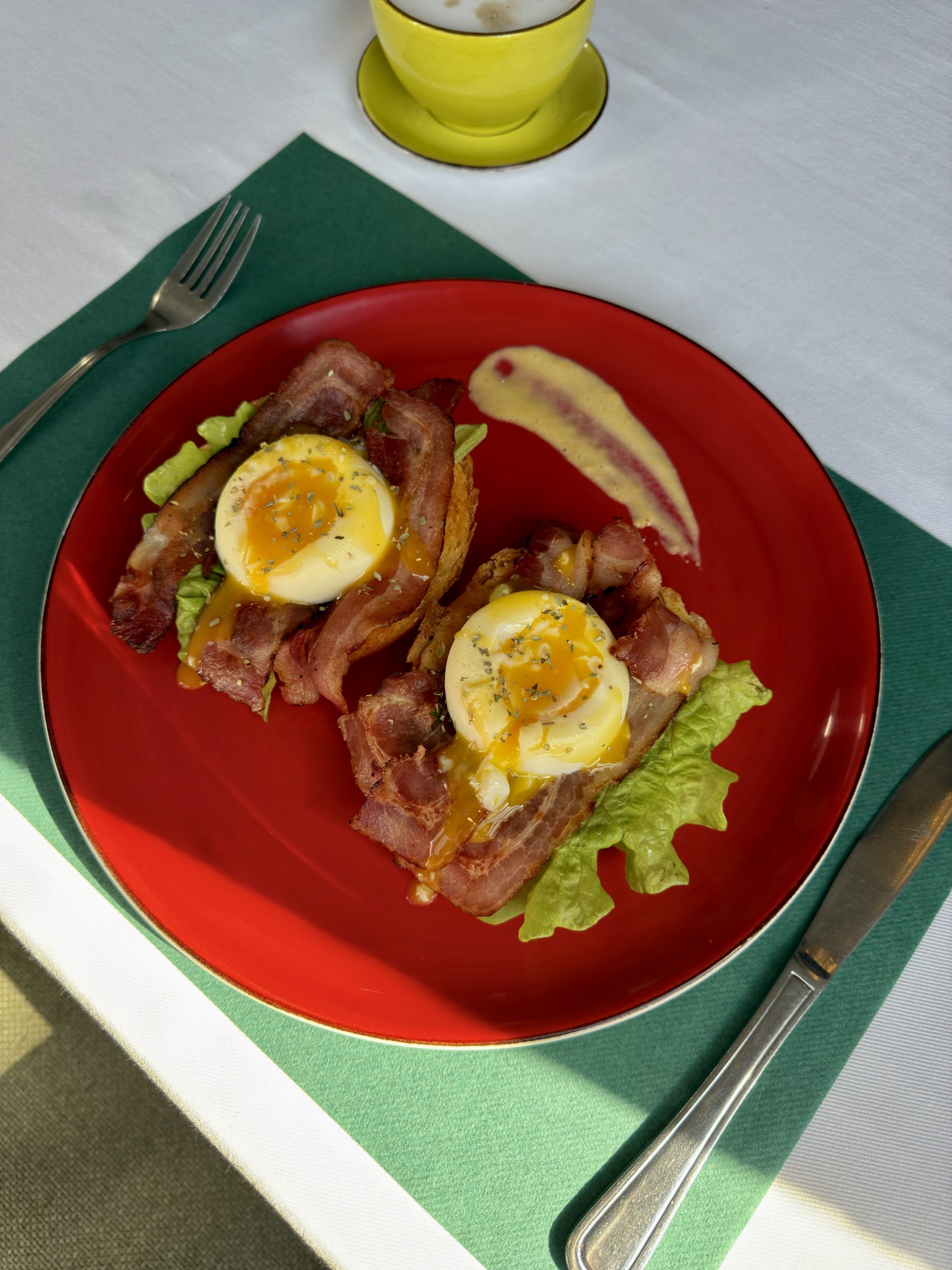 Breakfast plate with fried eggs at The Langholm Hotel, Walvis Bay